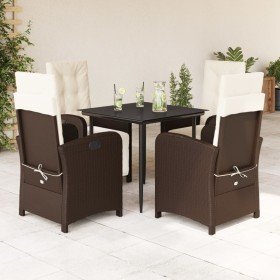 Set comedor de jardín 5 piezas y cojines ratán sintético marrón