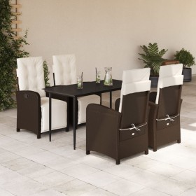 Set comedor de jardín 5 piezas y cojines ratán sintético marrón