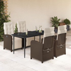 Set comedor de jardín 5 piezas y cojines ratán sintético marrón