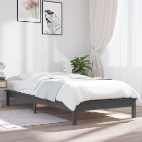 Solid gray pine wood bed frame 100x200 cm by vidaXL, Beds and slatted bases - Ref: Foro24-820533, Price: 108,97 €, Discount: %
