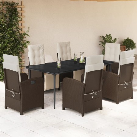 Set comedor de jardín 7 pzas con cojines ratán sintético marrón