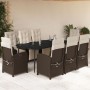 Set comedor para jardín 9 pzas y cojines ratán sintético marrón