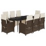 Set comedor para jardín 9 pzas y cojines ratán sintético marrón