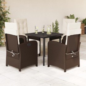 Set comedor de jardín 5 piezas y cojines ratán sintético marrón