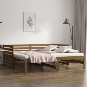 Sofá cama extraíble madera de pino marrón miel 2x(