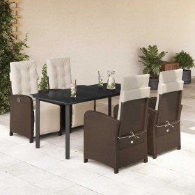 Set comedor de jardín 5 piezas y cojines ratán sintético marrón