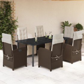 Set comedor de jardín 7 pzas con cojines ratán sintético marrón