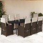 Set comedor para jardín 9 pzas y cojines ratán sintético marrón