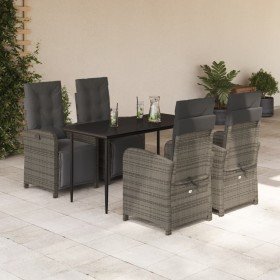 Set comedor de jardín 5 piezas con cojines ratán sintético gris