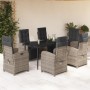 Set comedor jardín 7 pzas y cojines ratán sintético gris