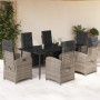 Set comedor jardín 7 pzas y cojines ratán sintético gris