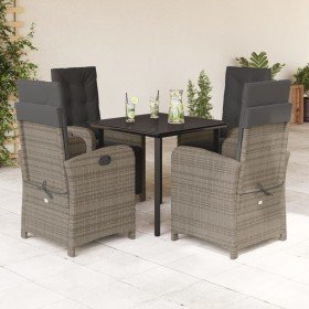 Set comedor de jardín 5 piezas con cojines ratán sintético gris Set comedor de jardín 5 piezas con cojines ratán sintético gris