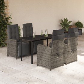 Set comedor de jardín 5 piezas con cojines ratán sintético gris