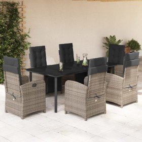 Set comedor jardín 7 pzas y cojines ratán sintético gris en Conjuntos de jardín | Comprar online en Foro24