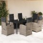 Set comedor jardín 7 pzas y cojines ratán sintético gris