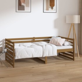 Sofá cama de madera maciza de pino marrón miel 90x190 cm