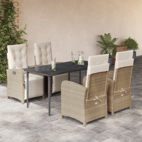 Set comedor de jardín 5 pzas con cojines ratán sintético beige Set comedor de jardín 5 pzas con cojines ratán sintético beige