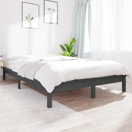 Solid gray pine wood bed frame 180x200 cm by vidaXL, Beds and slatted bases - Ref: Foro24-820558, Price: 141,75 €, Discount: %