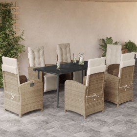 Set comedor de jardín 7 pzas con cojines ratán sintético beige Set comedor de jardín 7 pzas con cojines ratán sintético beige