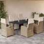 Set comedor de jardín 7 pzas con cojines ratán sintético beige