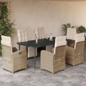 Set comedor de jardín 7 pzas con cojines ratán sintético beige Set comedor de jardín 7 pzas con cojines ratán sintético beige