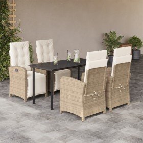 Set comedor de jardín 5 pzas con cojines ratán sintético beige