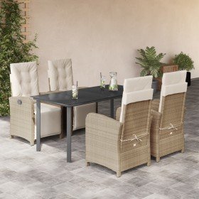 Set comedor de jardín 5 pzas con cojines ratán sintético beige