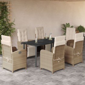 Set comedor de jardín 7 pzas con cojines ratán sintético beige