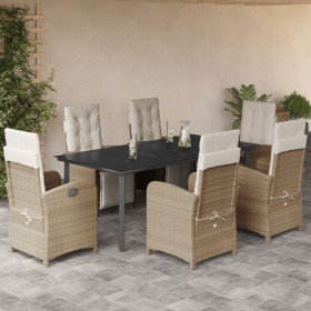 Set comedor de jardín 7 pzas con cojines ratán sintético beige en Conjuntos de jardín | Comprar online en Foro24