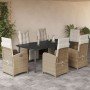 Set comedor de jardín 7 pzas con cojines ratán sintético beige