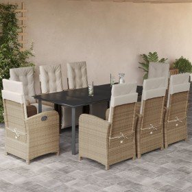 Set comedor de jardín 9 pzas con cojines ratán sintético beige en Conjuntos de jardín | Comprar online en Foro24