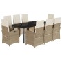 Set comedor de jardín 9 pzas con cojines ratán sintético beige