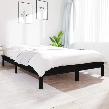 Solid black pine wood bed frame 200x200 cm by vidaXL, Beds and slatted bases - Ref: Foro24-820565, Price: 103,36 €, Discount: %