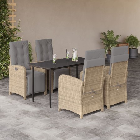 Set comedor de jardín 5 pzas con cojines ratán sintético beige