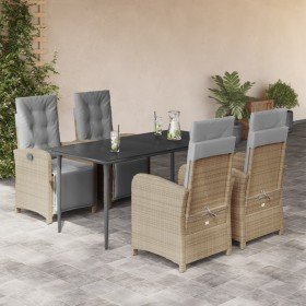 Set comedor de jardín 5 pzas con cojines ratán sintético beige