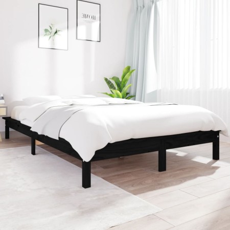 Bettgestell aus massivem schwarzem Kiefernholz, 140 x 200 cm von vidaXL, Betten und Lattenroste - Ref: Foro24-820545, Preis: ...