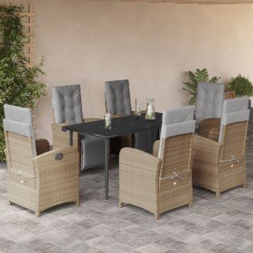 Set comedor de jardín 7 pzas con cojines ratán sintético beige
