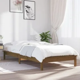 Honey brown pine wood single bed frame 90x190 cm by vidaXL, Beds and slatted bases - Ref: Foro24-820574, Price: 114,62 €, Dis...