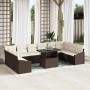 Conjunto de sofá de jardín con cojín 11 pcs Marrón y crema
