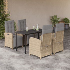 Set comedor de jardín 5 pzas con cojines ratán sintético beige