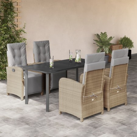 Set comedor de jardín 5 pzas con cojines ratán sintético beige