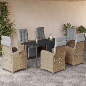 Set comedor de jardín 7 pzas con cojines ratán sintético beige