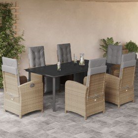 Set comedor de jardín 7 pzas con cojines ratán sintético beige