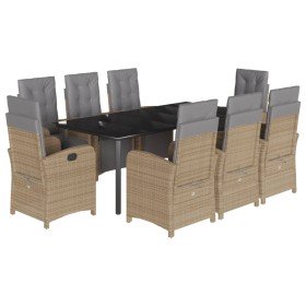 Set comedor de jardín 9 pzas con cojines ratán sintético beige