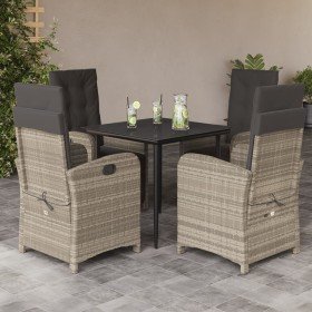 Set comedor de jardín 5 pzas cojines ratán sintético gris claro
