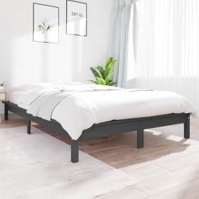 Solid gray pine wood bed frame 200x200 cm by vidaXL, Beds and slatted bases - Ref: Foro24-820563, Price: 141,38 €, Discount: %
