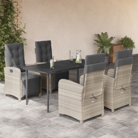 Set comedor de jardín 5 pzas cojines ratán sintético gris claro