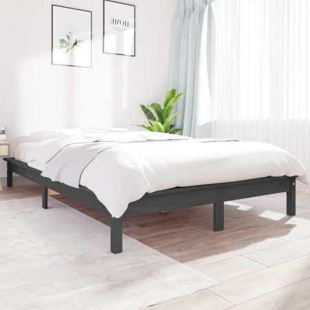 Solid gray pine wood bed frame 140x200 cm by vidaXL, Beds and slatted bases - Ref: Foro24-820543, Price: 106,08 €, Discount: %