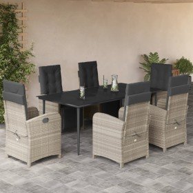 Set comedor jardín 7 pzas y cojines ratán sintético gris claro