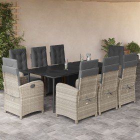 Set comedor de jardín 9 pzas cojines ratán sintético gris claro Set comedor de jardín 9 pzas cojines ratán sintético gris claro